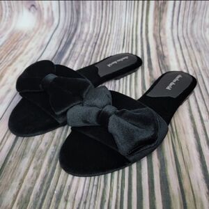 CHARLES David Black Velvet Bow Slide Sandals